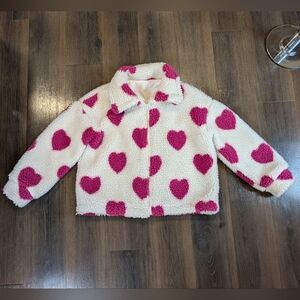 Shein sz. S white heart print fleece jacket